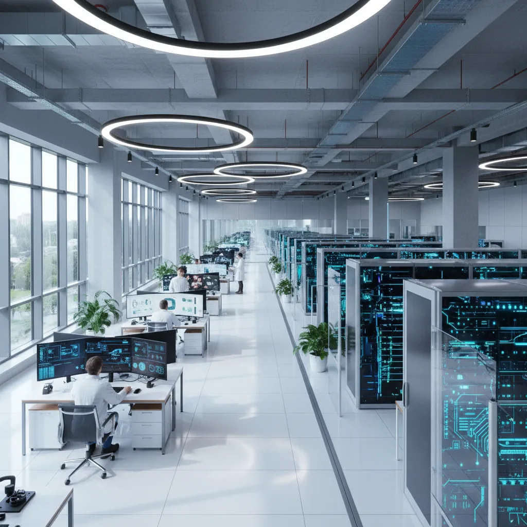 Industrial facility interior during installation in daylight