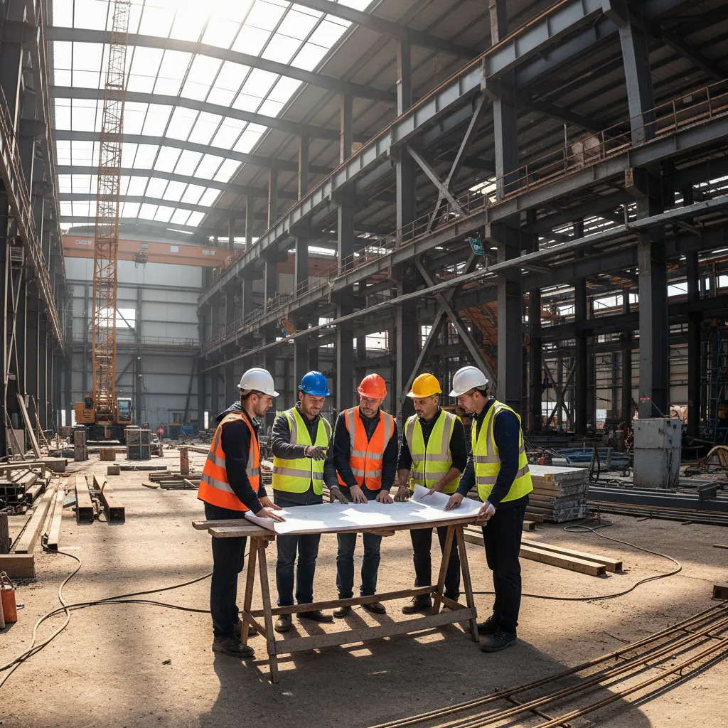 Engineering team collaborating at industrial site