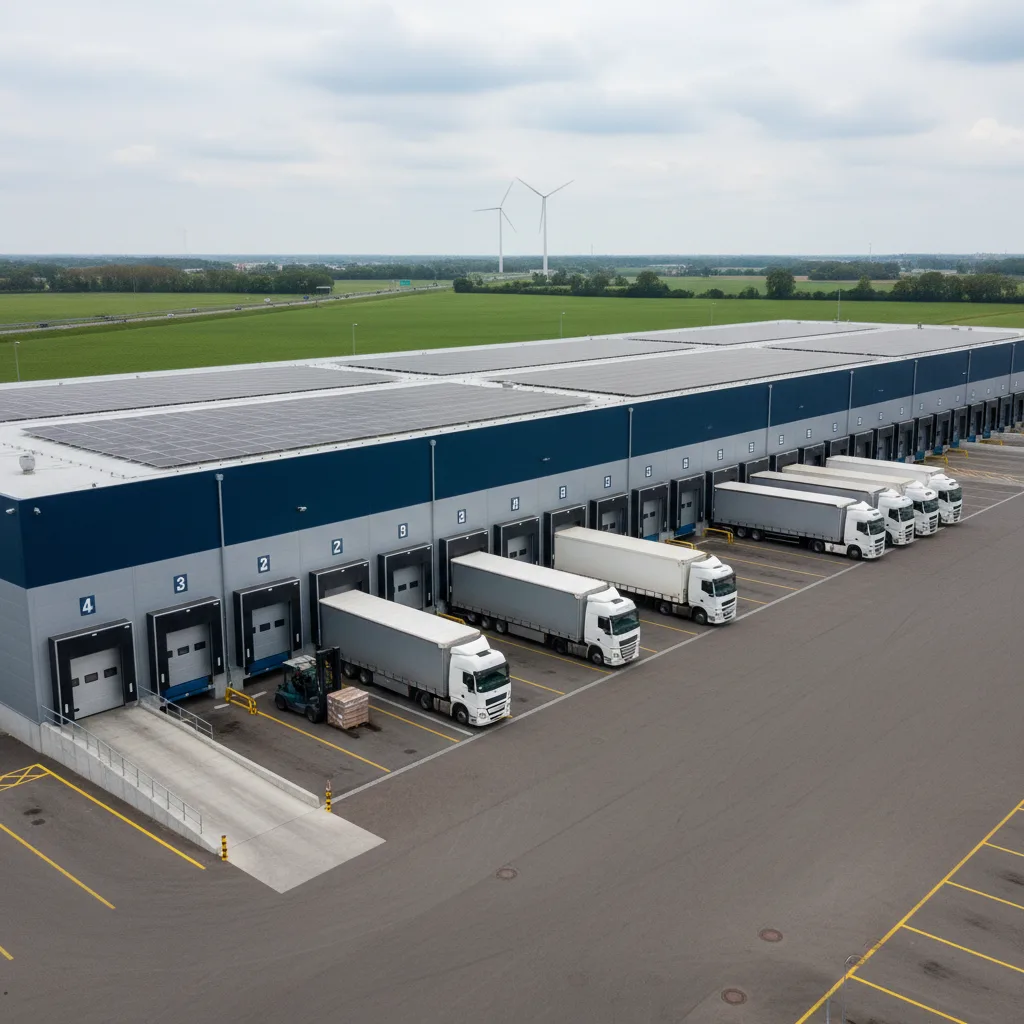 Logistics center exterior with loading docks