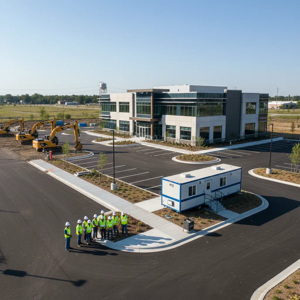 Construction team at modern industrial site