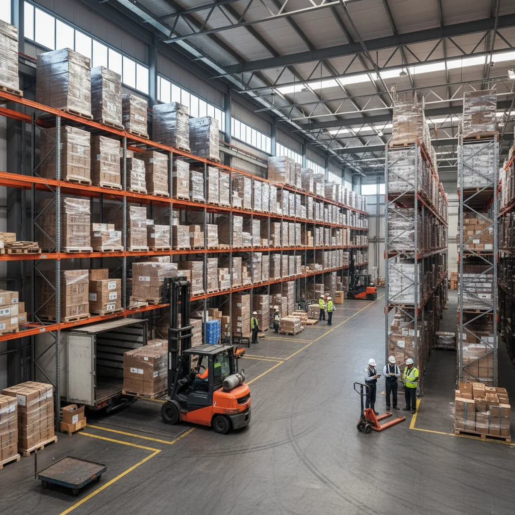 Warehouse interior with loading and racking